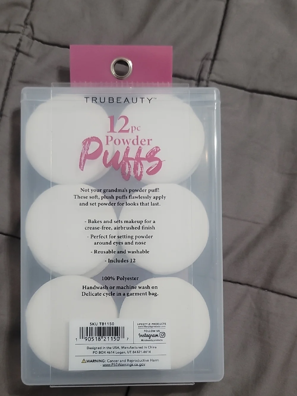 Trubeauty White Powder Puffs - 12pc with Reusable Case